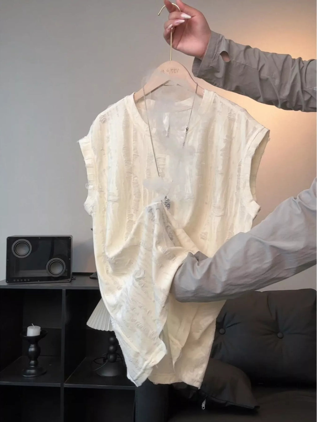 Men's Distressed Round Neck Top