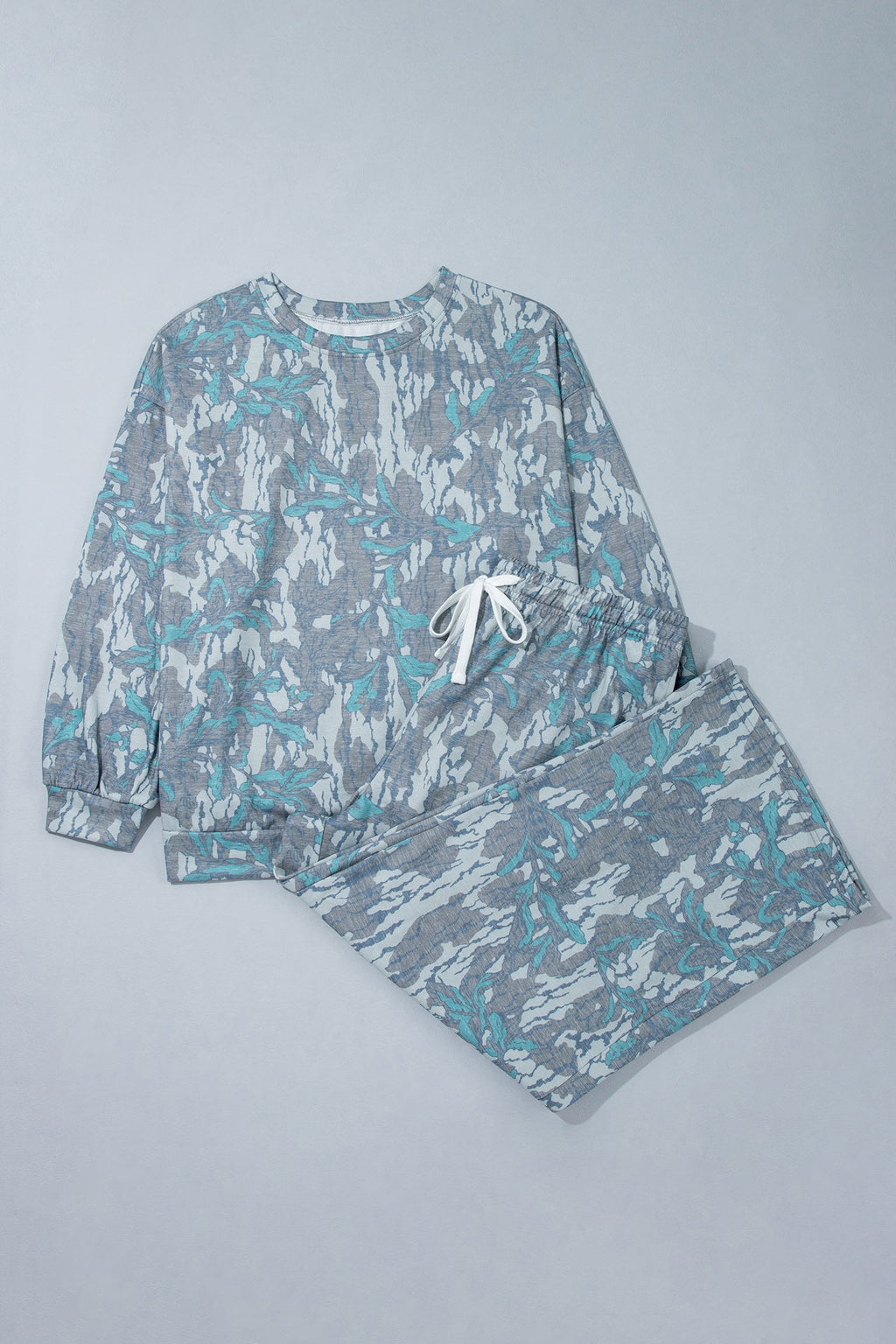 Multicolour Abstract Botanical Print Plus Size Pullover Drawstring Pants Set