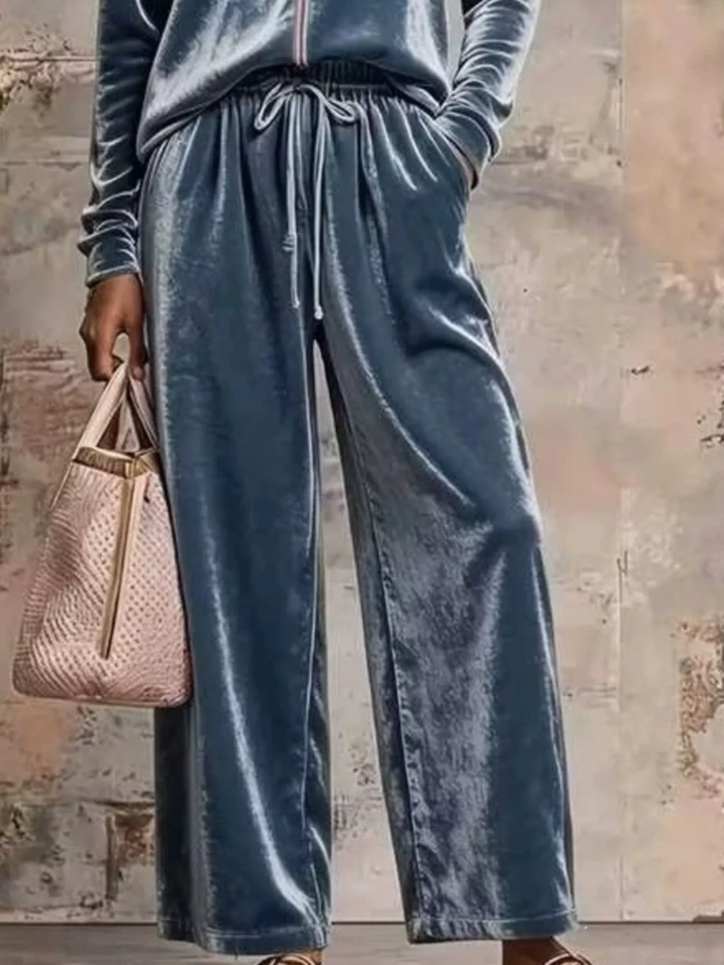 Velvet Zip-Up Top and Pants Set