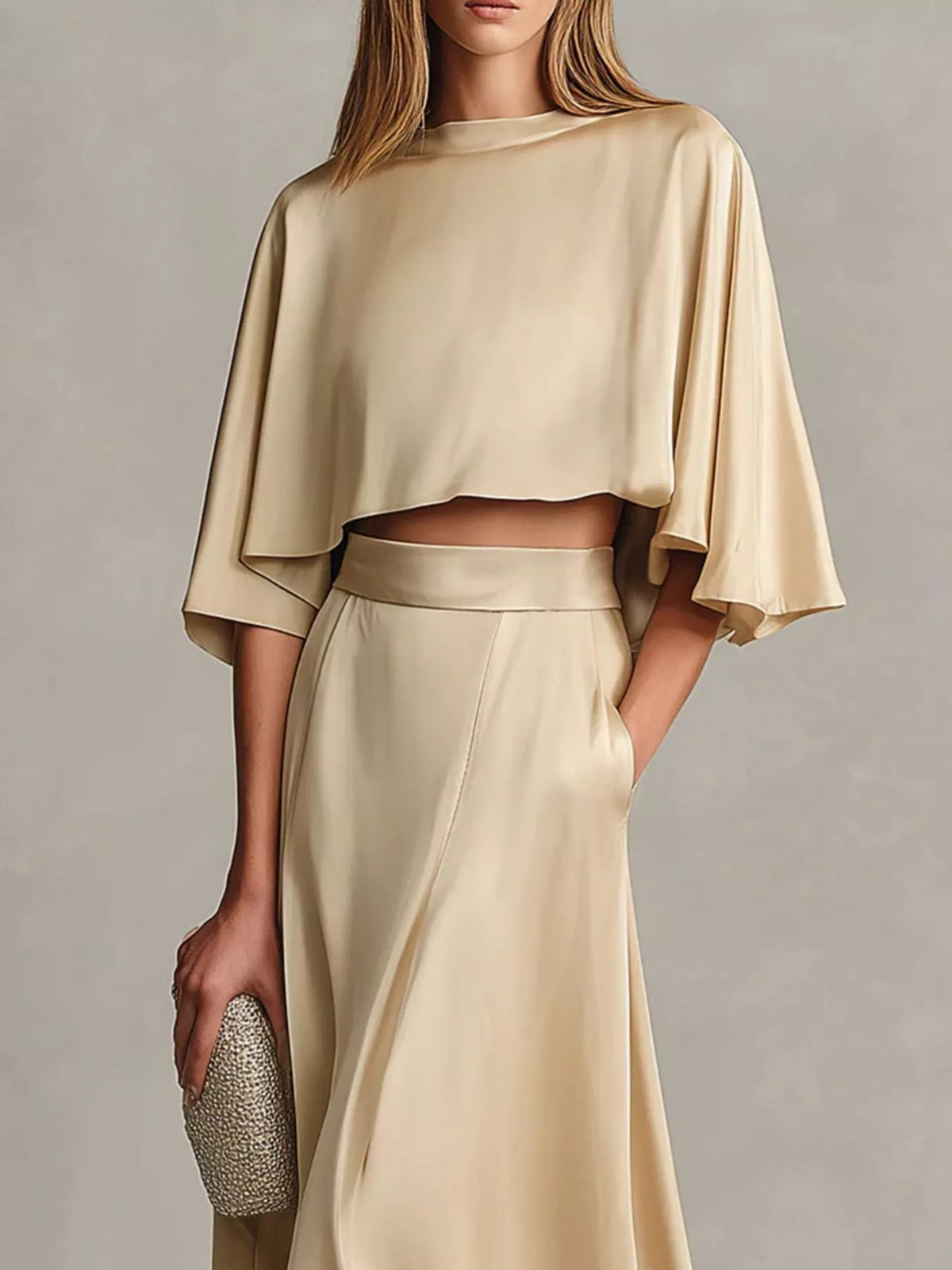 Full Size Satin Crop Top and Maxi Skirt Two-Piece Set Plus Size