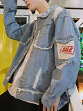 Men's Distressed Button Up Denim Jacket