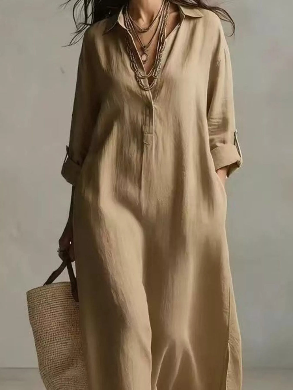 Full Size Casual Midi Shirt Dress Plus Size
