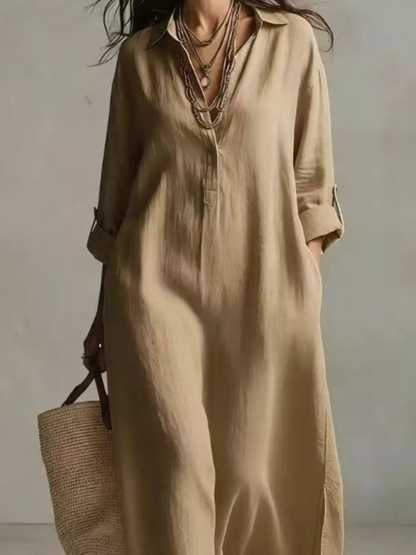 Full Size Casual Midi Shirt Dress Plus Size
