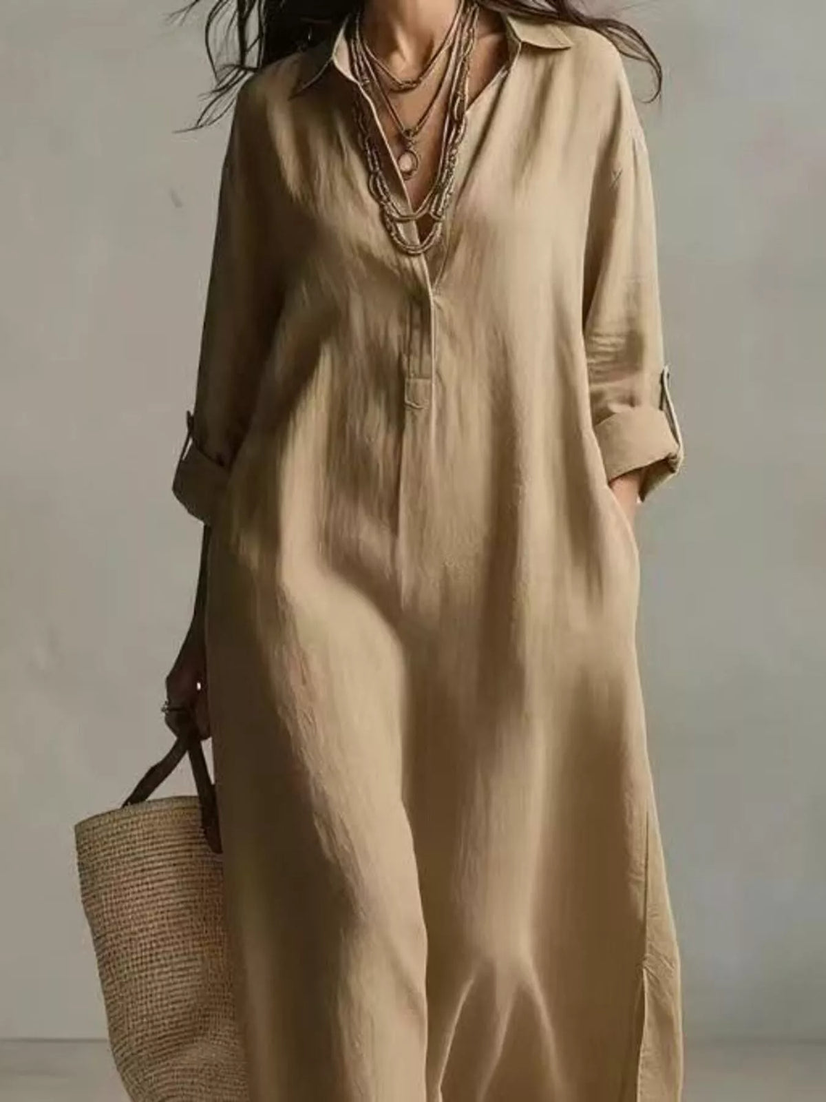 Full Size Casual Midi Shirt Dress Plus Size