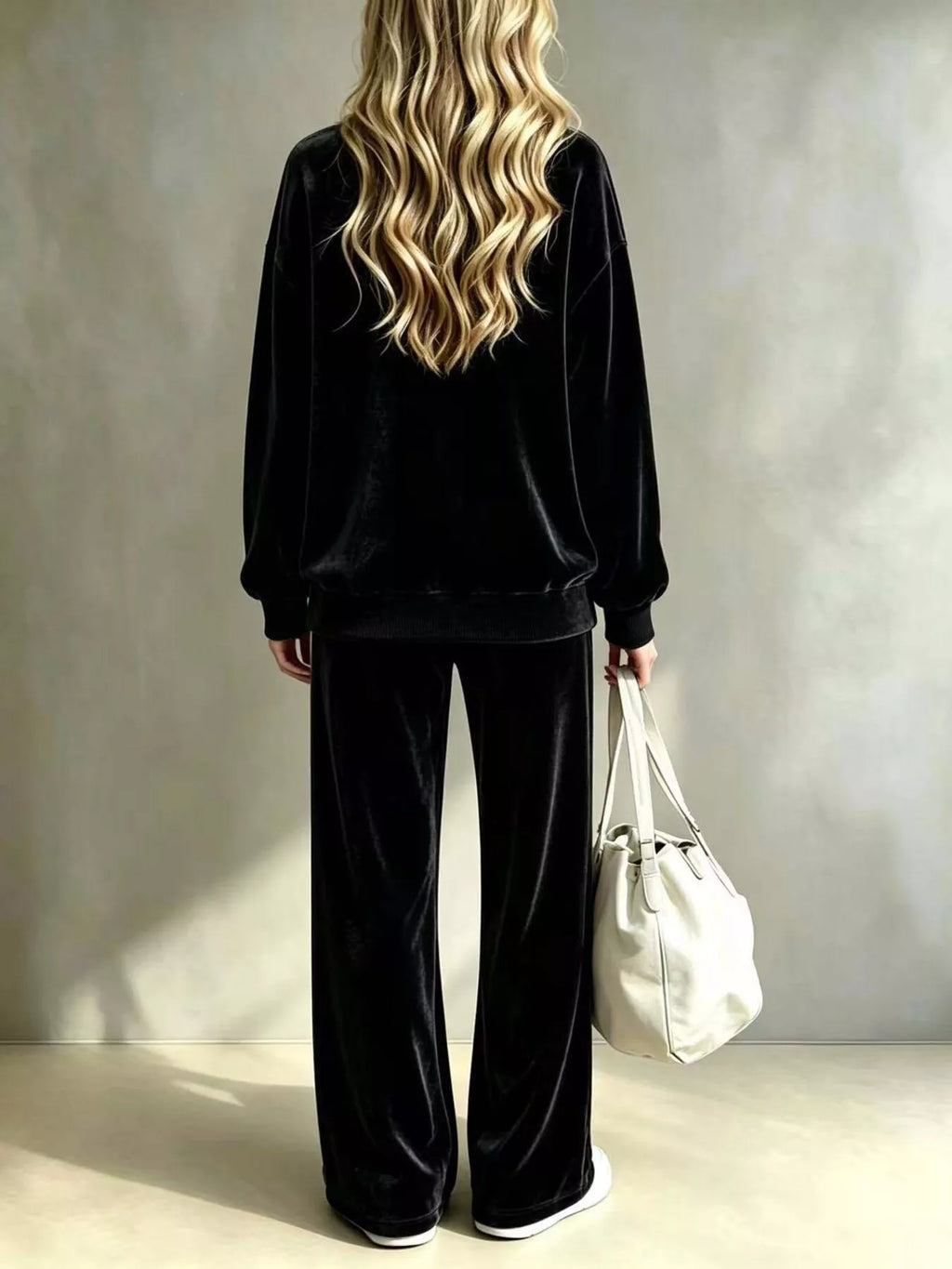 Full Size Velvet Dropped Shoulder Top and Wide-Leg Pants Set Plus Size