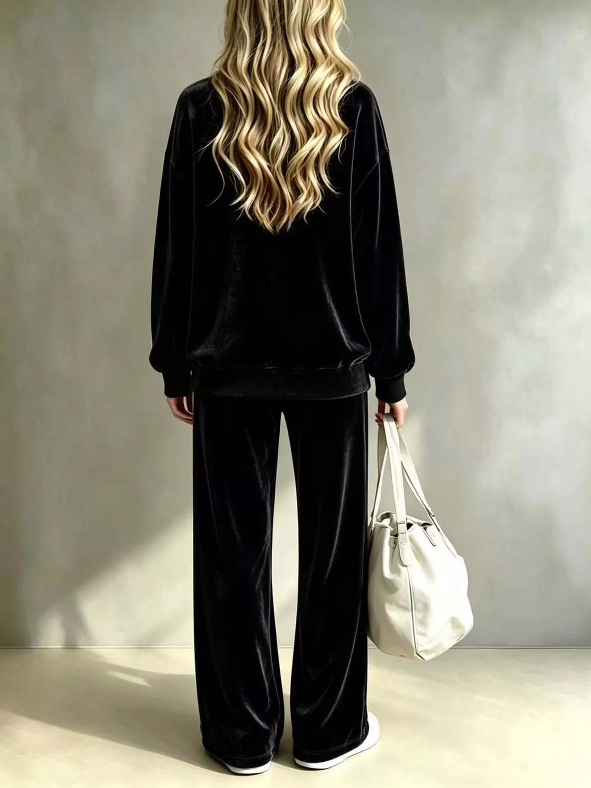 Full Size Velvet Dropped Shoulder Top and Wide-Leg Pants Set Plus Size