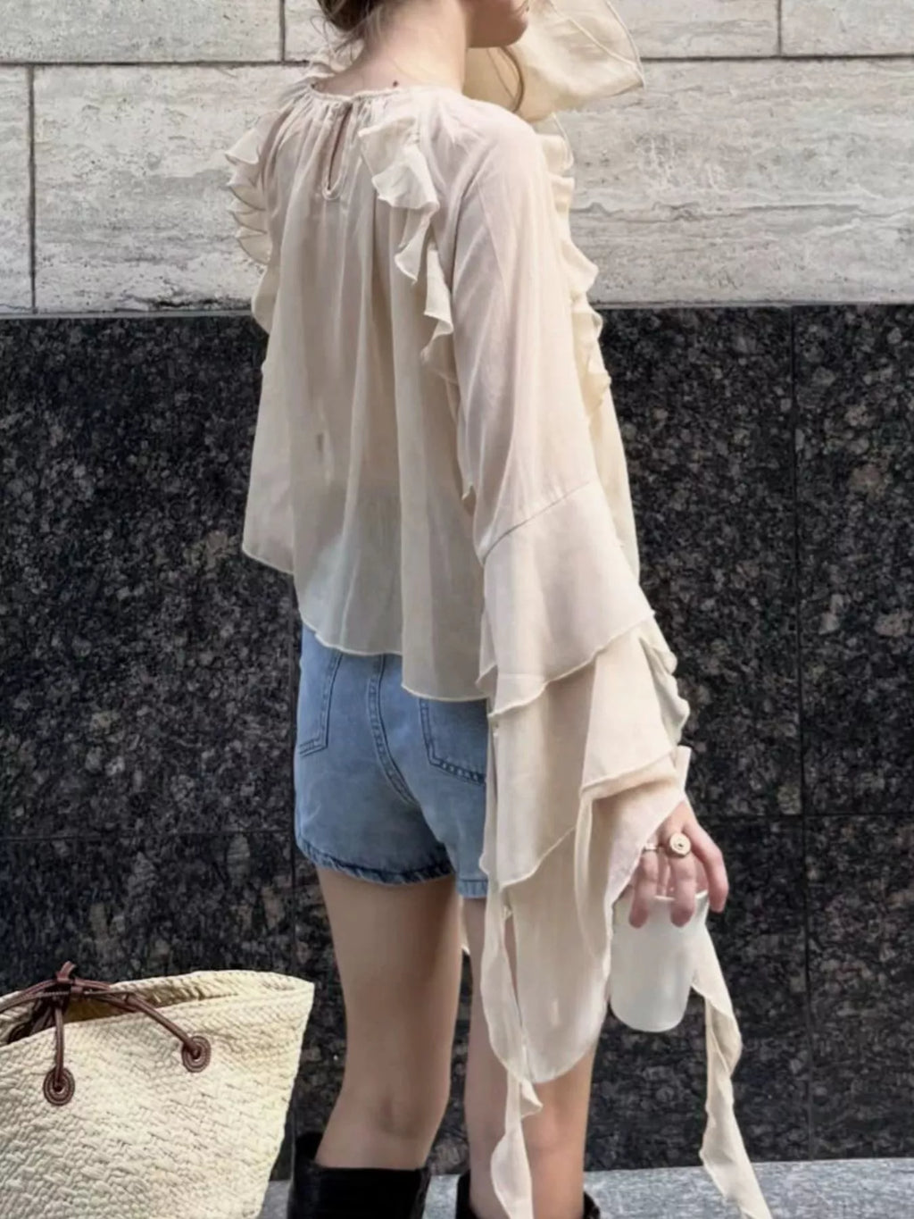 Ruffled Flare Sleeve Blouse