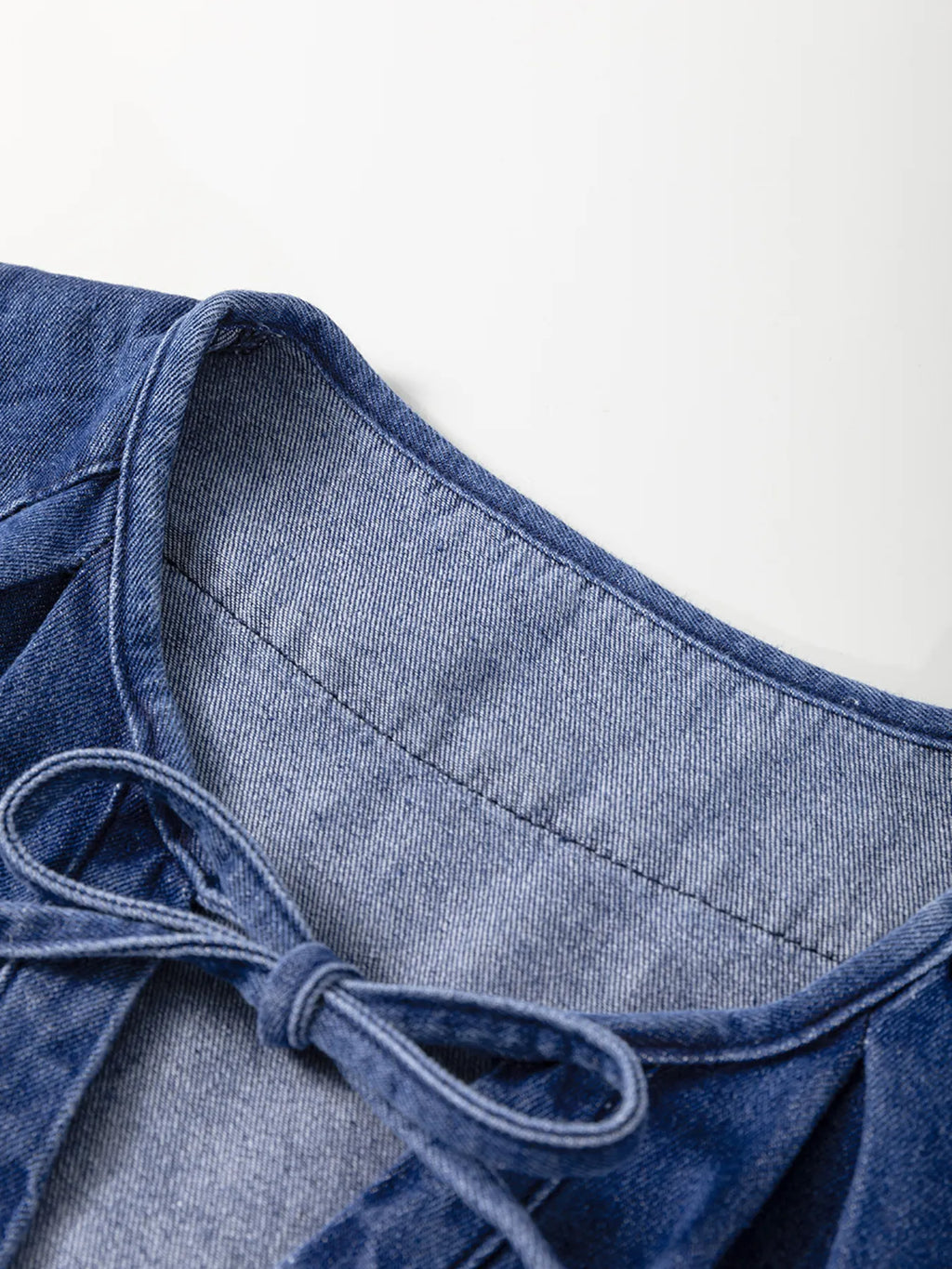 Drawstring High Waist Puff Sleeve Denim Mini Dress