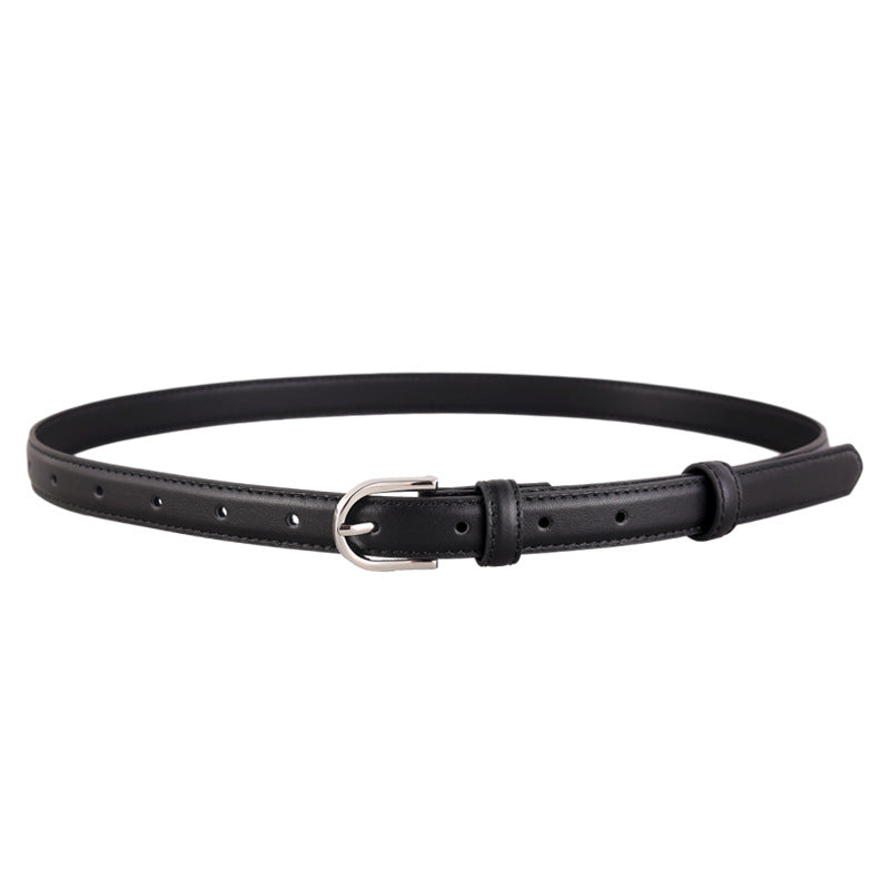 Skinny Leather Belt with Silver Buckle