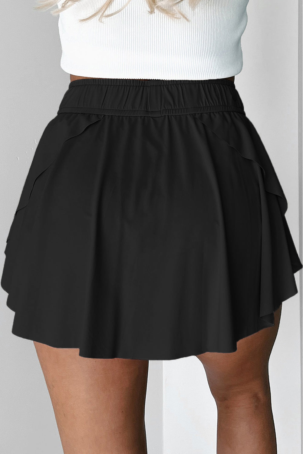 Yellow Cream Drawstring Elastic Waistband Lined Tennis Skorts