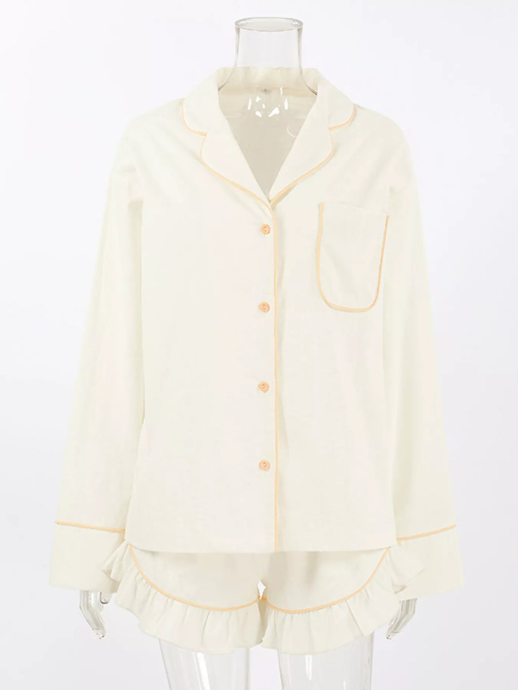 Contrast Trim Long Sleeve Top and Shorts Lounge Set