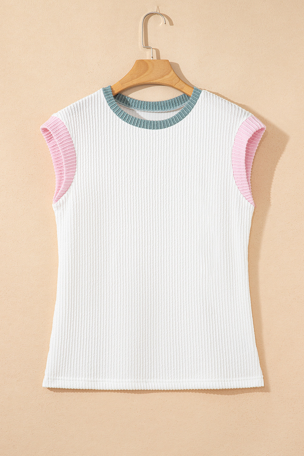 Colorblock Corded Knit Crew Neck Tee