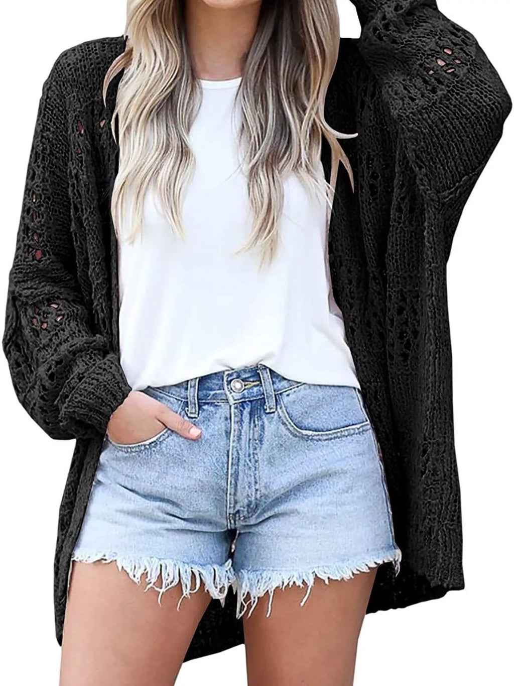 Openwork Open Front Lightweight Cardigan