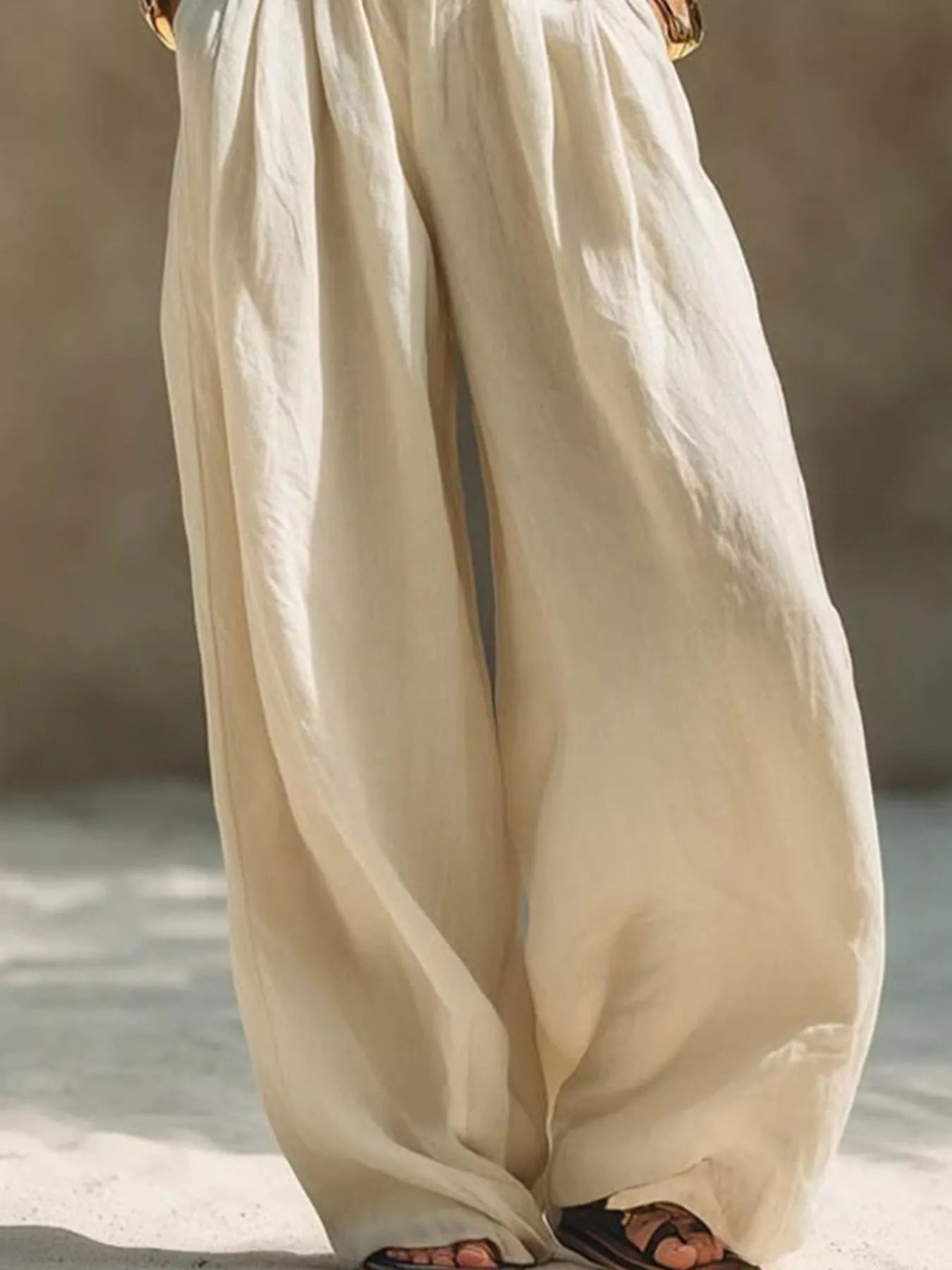 Full Size Elastic Waistband Wide Leg Pants Plus Size