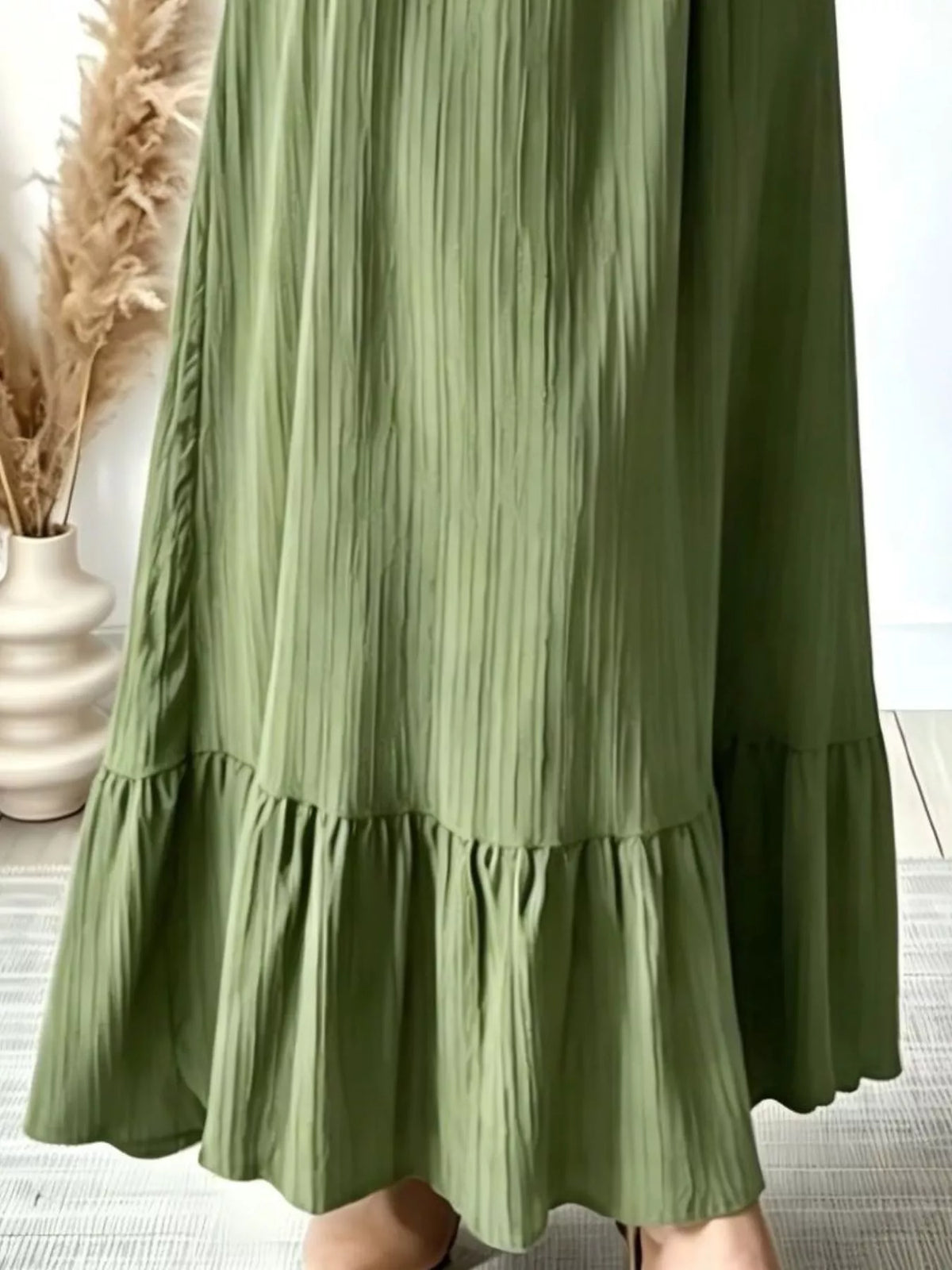 Full Size Textured Puff-Sleeve Maxi Dress Plus Size