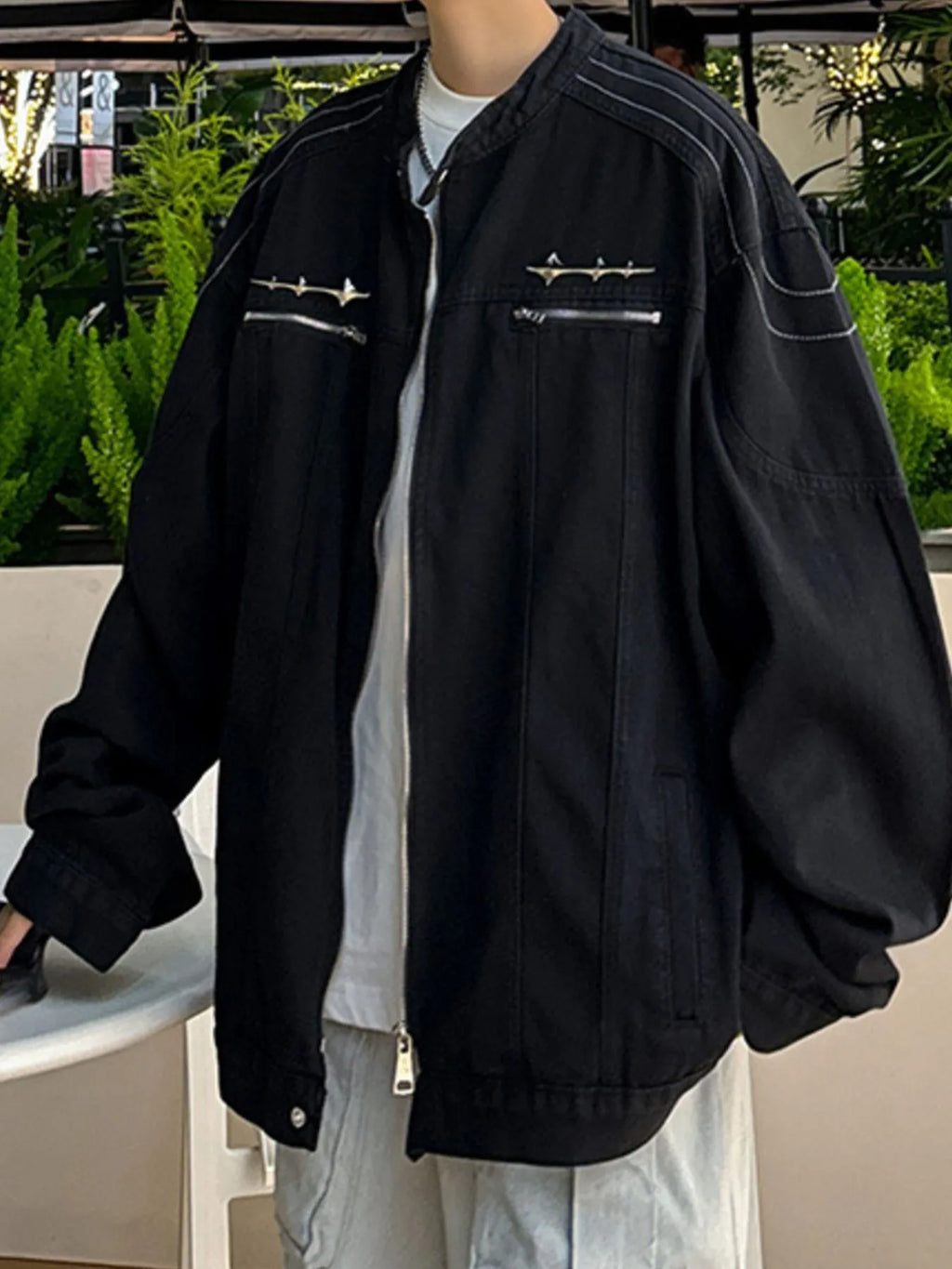 Men's Plus Size Zip Up Long Sleeve Denim Jacket