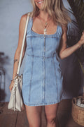 Square Neck Wide Strap Denim Dress