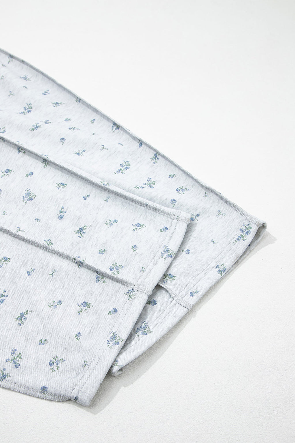 Gray Floral Print Elastic Waist Regular Fit Pants
