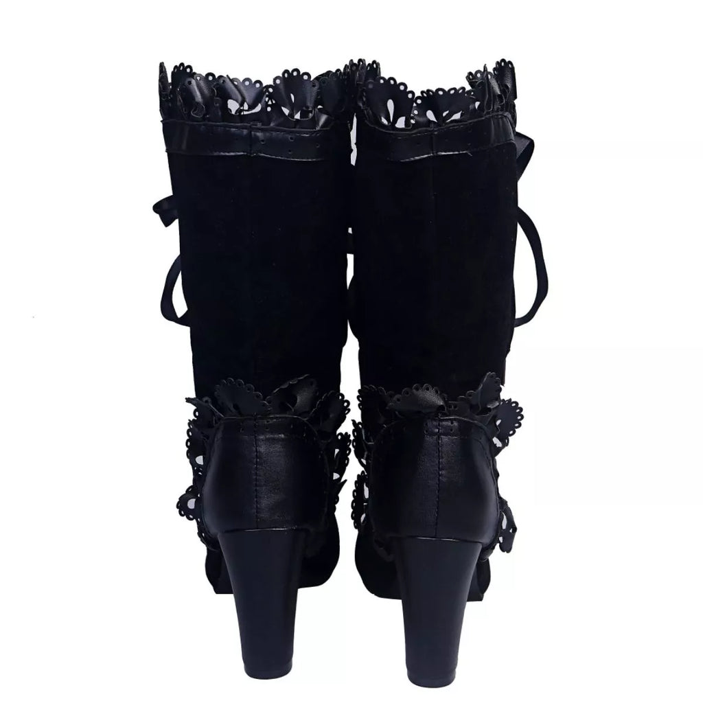 Lace Up Block Heels Boots