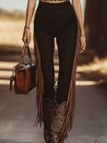 Fringe Trim High Waist Pants