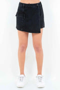 Black Cargo Pocket Asymmetrical Mini Skort