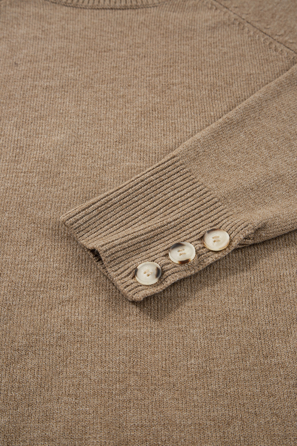 Solid Buttoned Bishop Long Sleeve Crew Neck Sweater