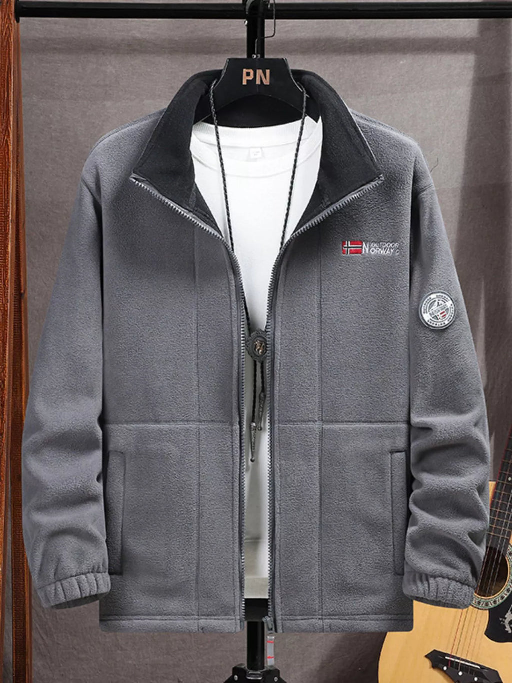 Men's Full Size Zip Up Long Sleeve Fleece Jacket Plus Size