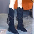 Fringed Point Toe Block Heel Boots