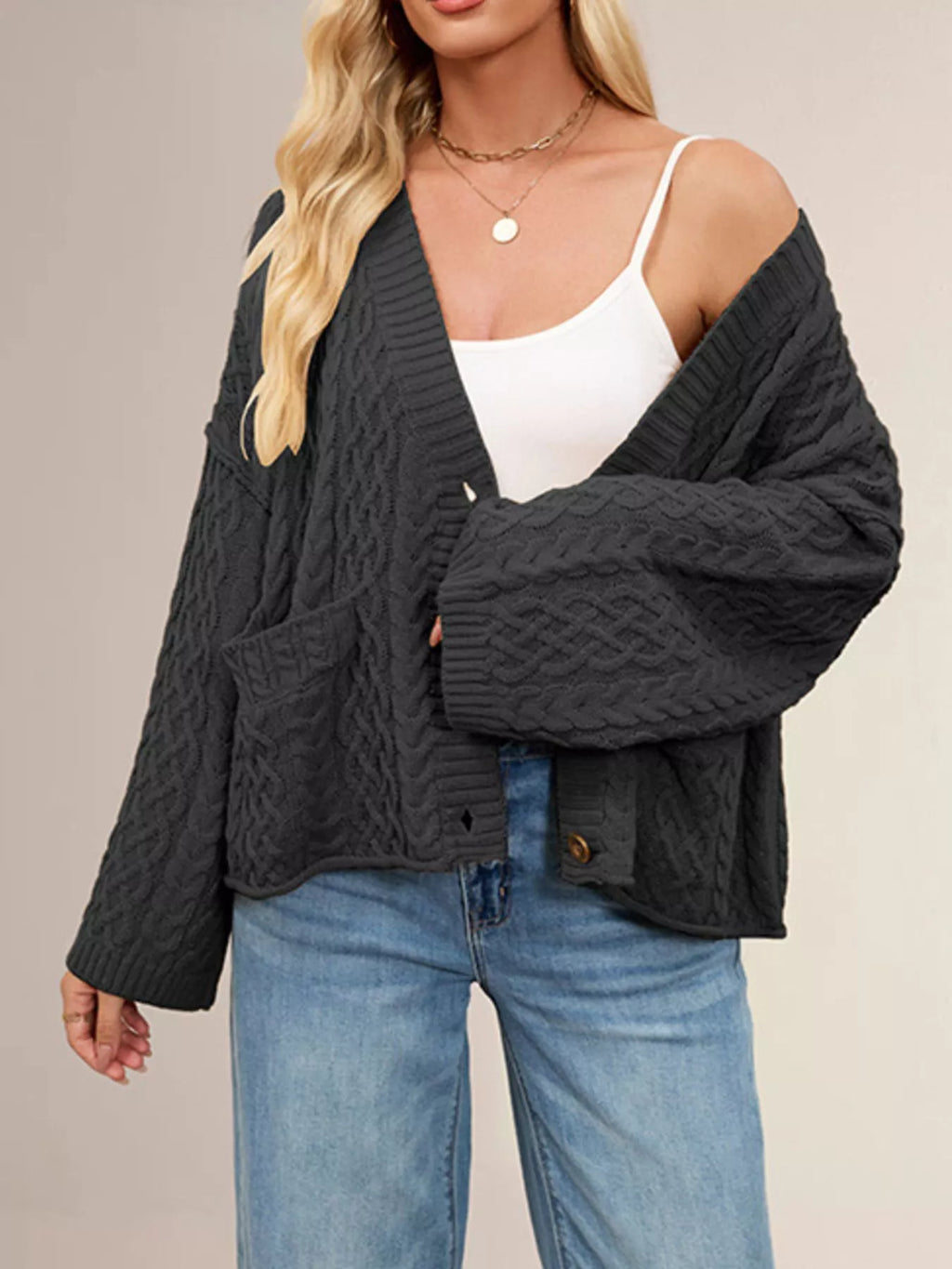 Cozy Cable Knit Cardigan with Pockets