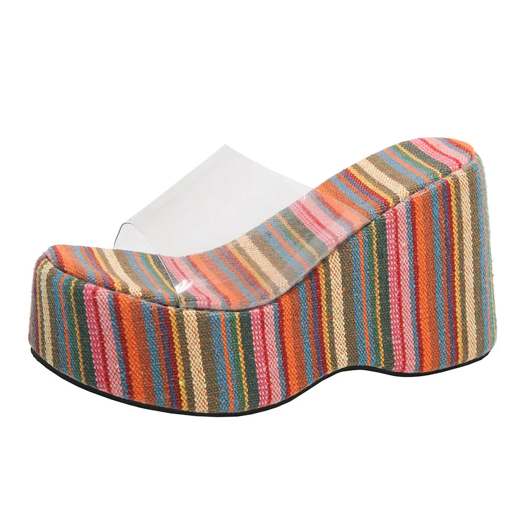 Striped Platform Wedge Sandals