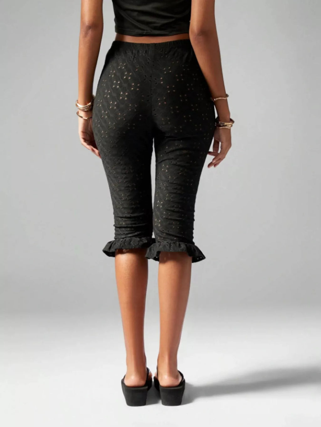 Eyelet Ruffled Hem Capris