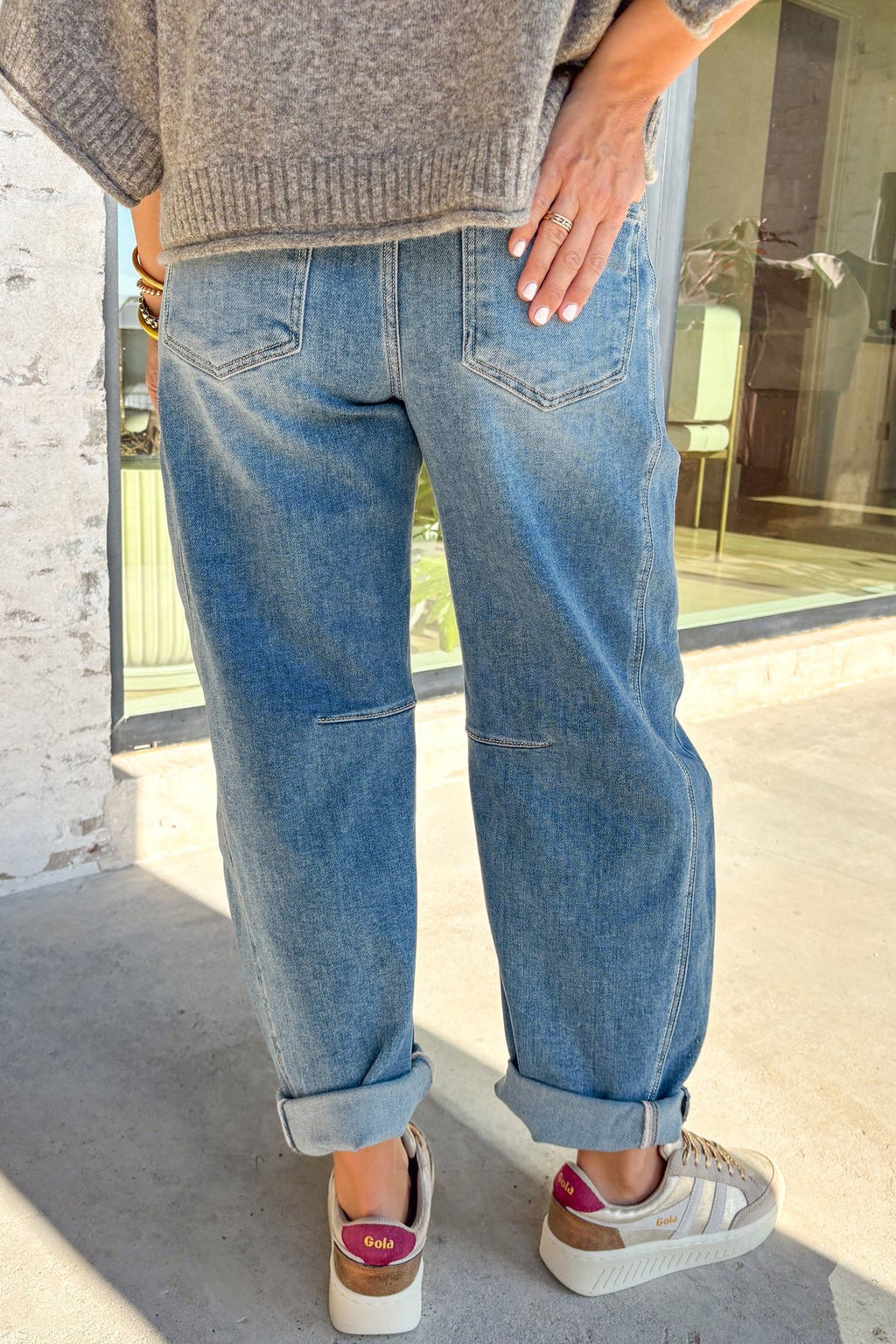 Fallon Blue Medium Wash Cuffed Barrel Jeans