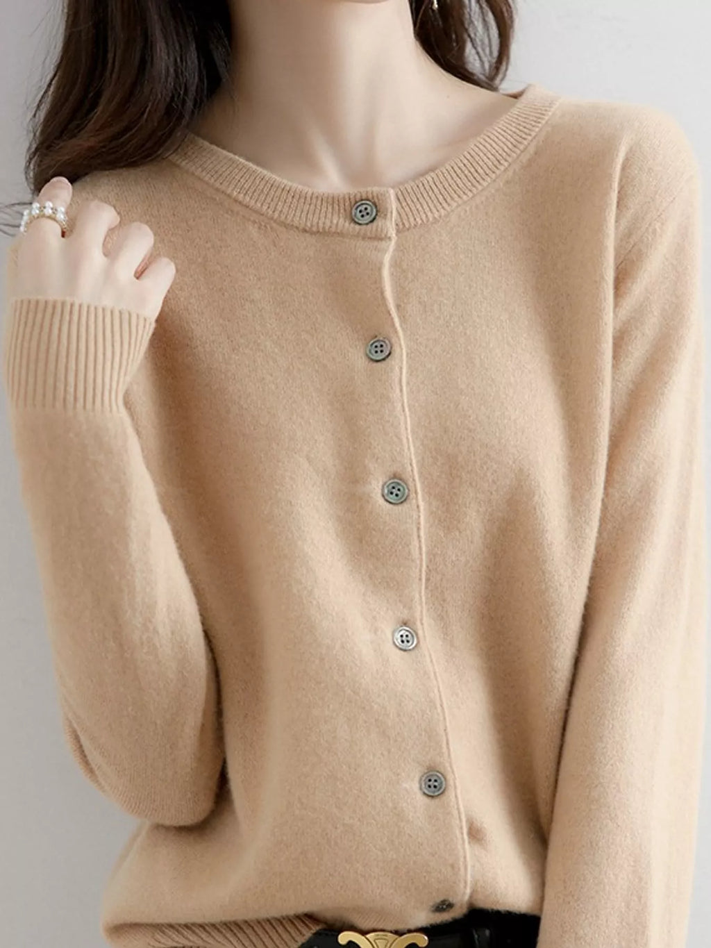 Crew-Neck Button-Down Cardigan