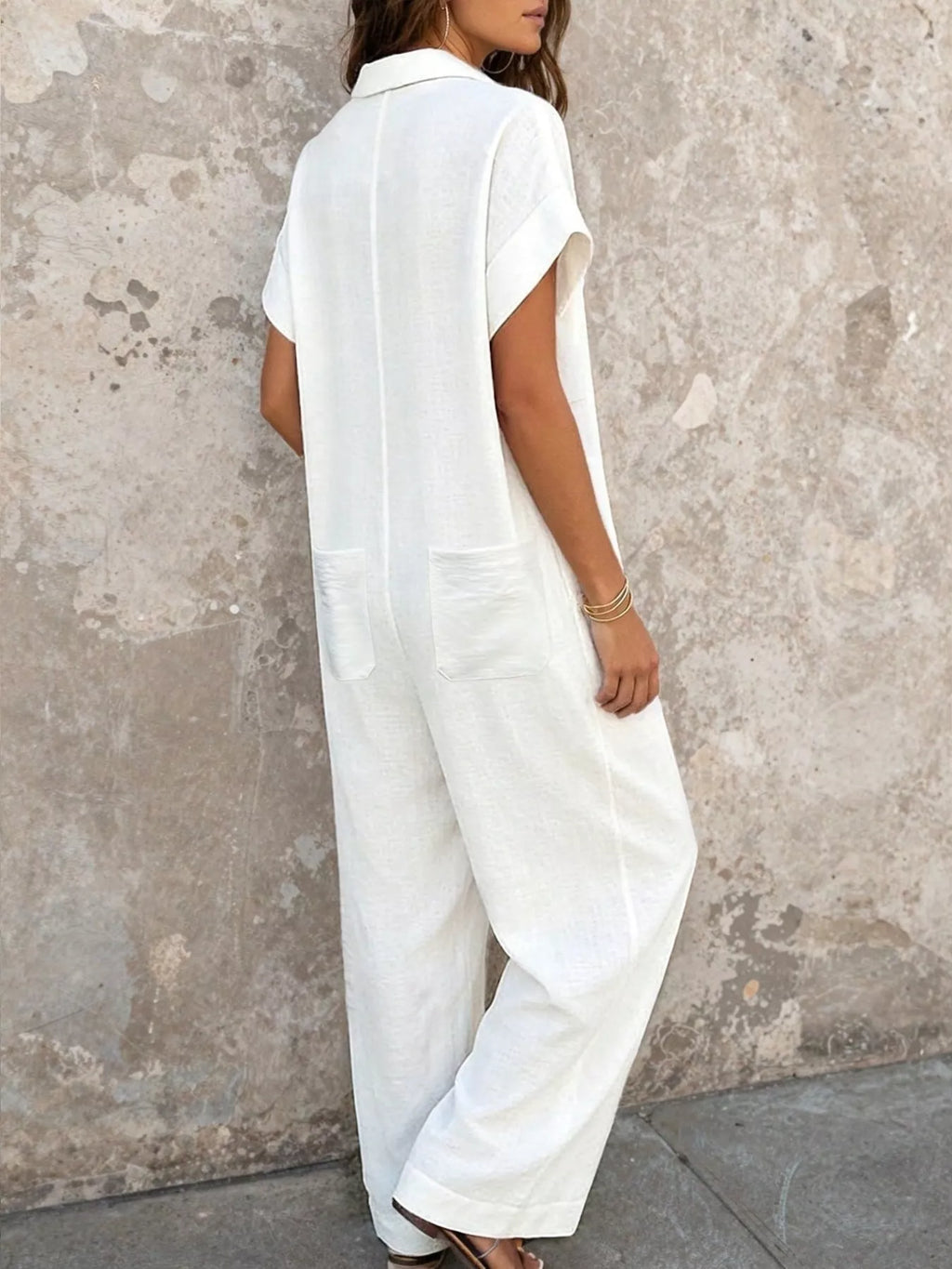 Button Front Short Sleeve Jumpsuit