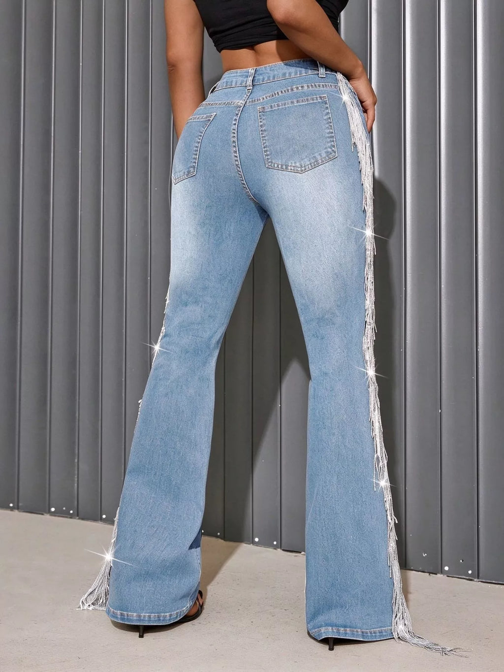 High-Waisted Fringe Flare Jeans