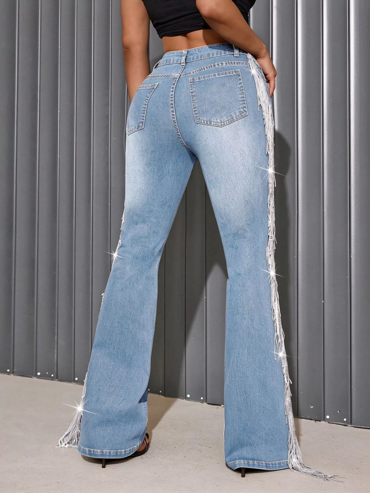 High-Waisted Fringe Flare Jeans