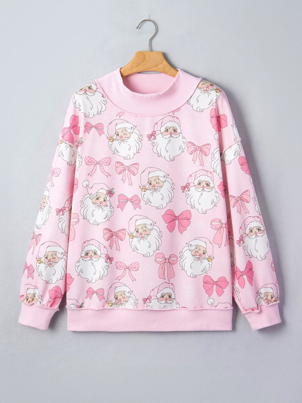 Abstract Santa Print Drop Shoulder High Neck Sweatshirt