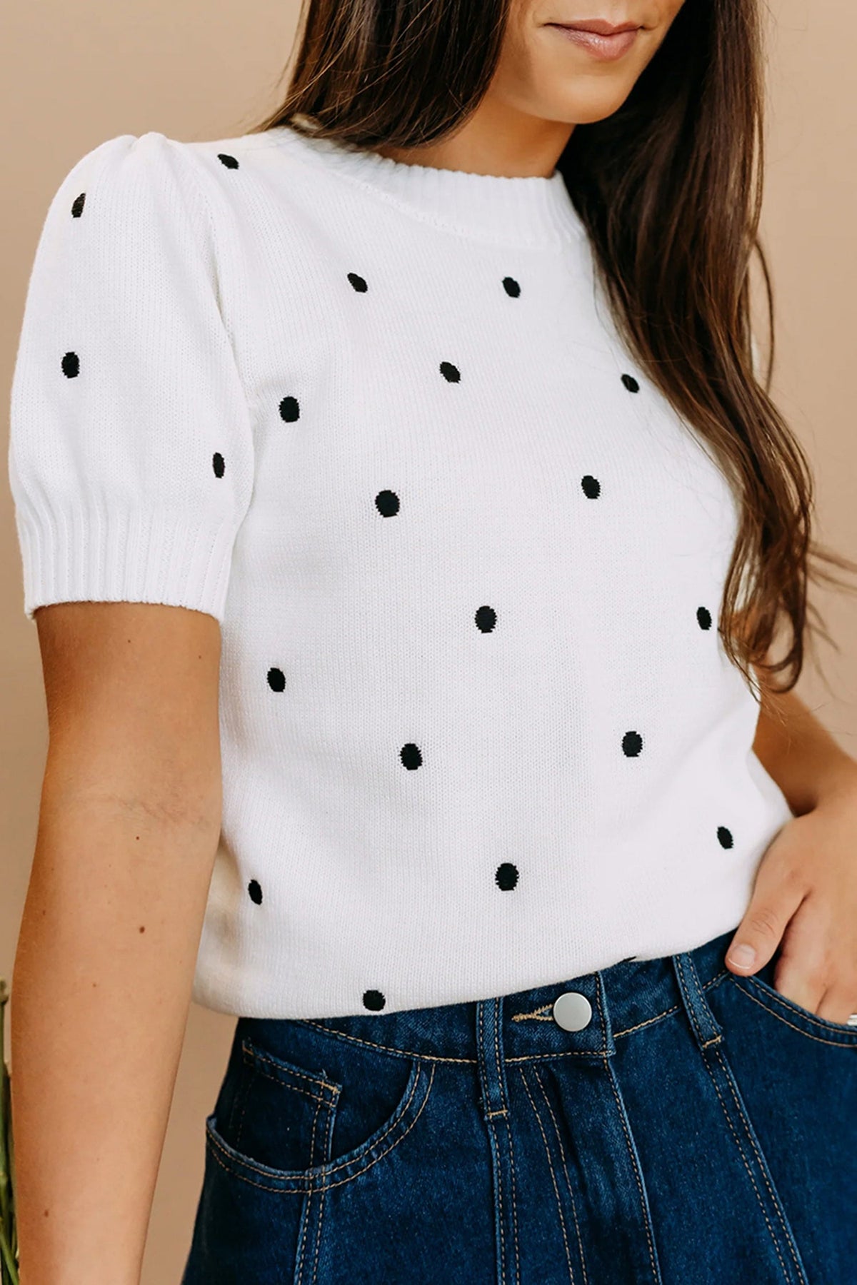 Polka Dot Bubble Short Sleeve Sweater