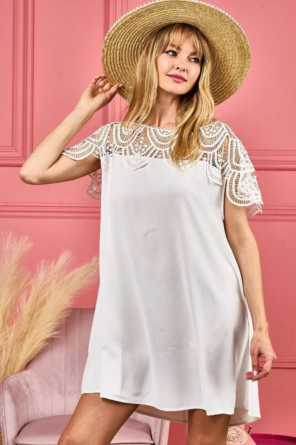 Boho Crochet Lace Trim Wrinkled Blouse