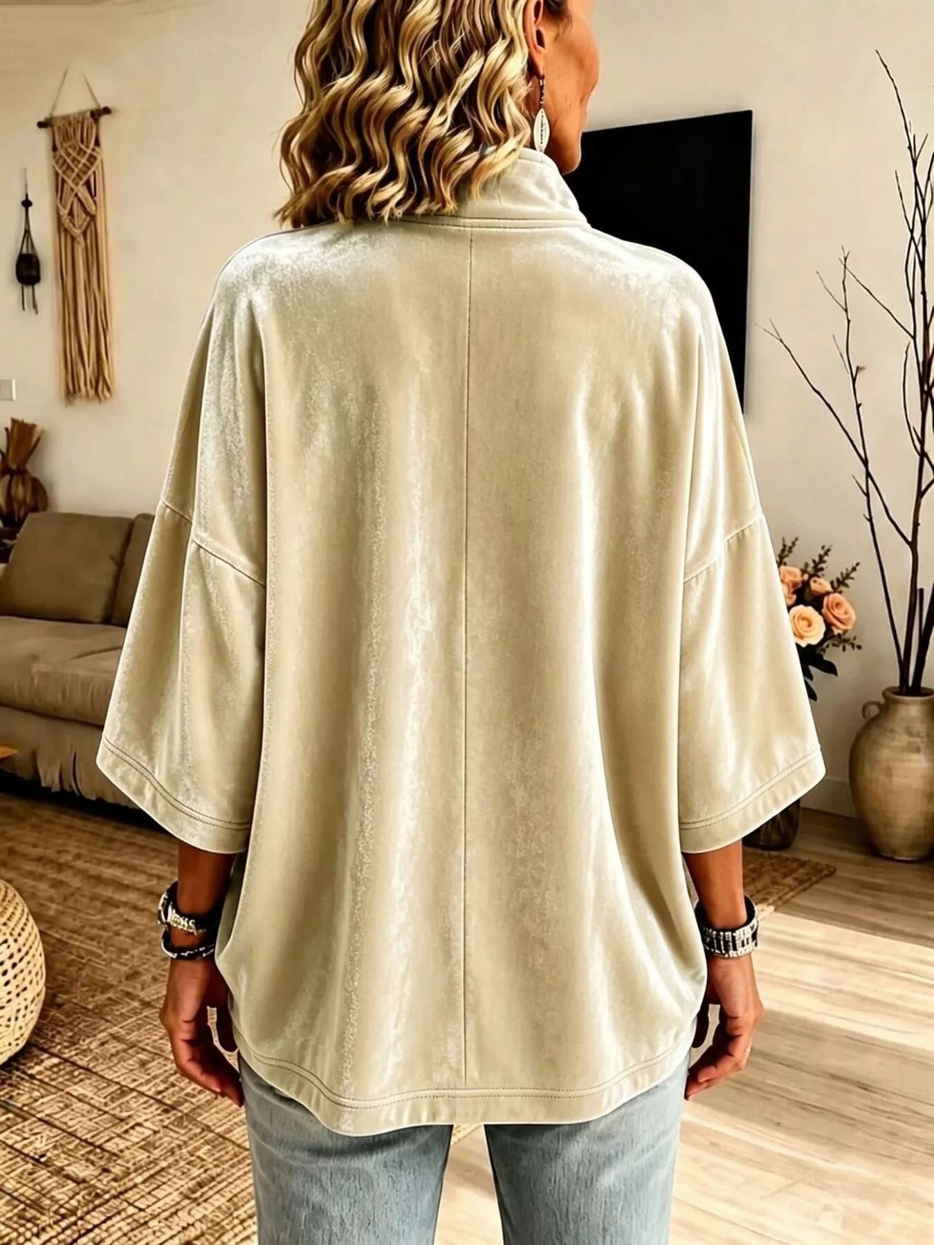 Full Size Velvet Quarter-Zip Sweatshirt Plus Size