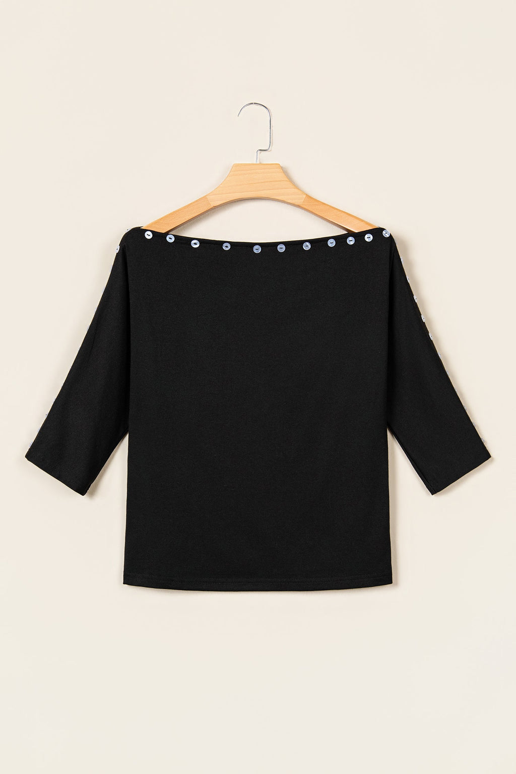 Solid Buttoned Off Shoulder 3/4 Sleeve Top