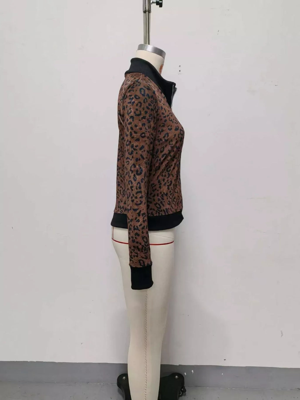 Leopard Print Knit Zip-Up Outerwear