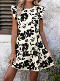 Floral Print Ruffle Sleeve Mini Dress