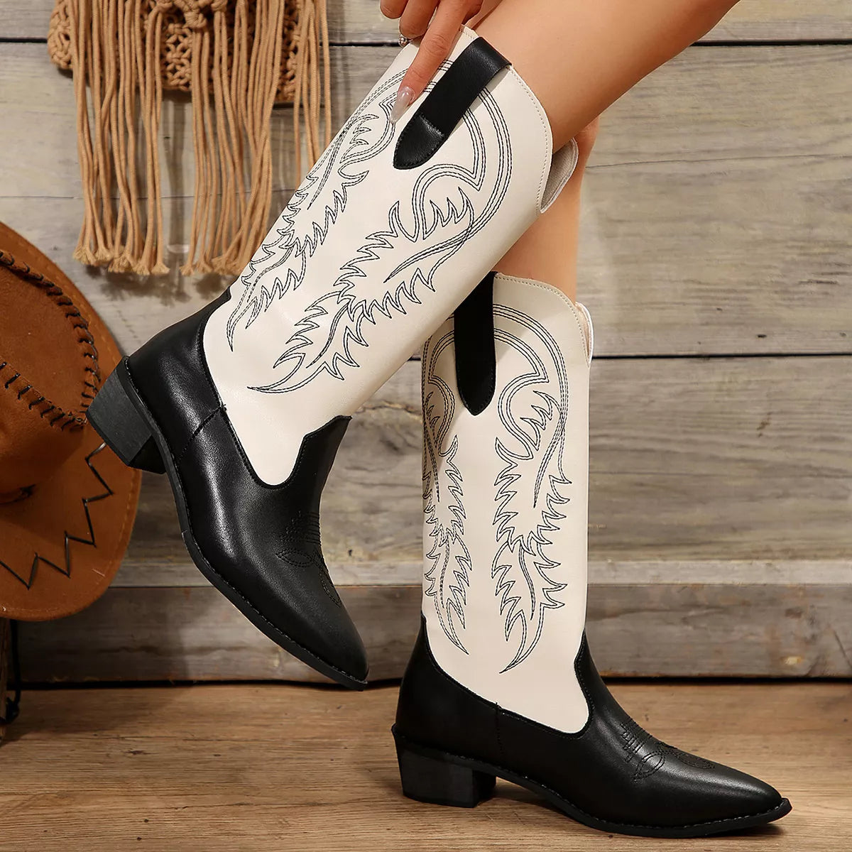 Point Toe Block Heels Boots
