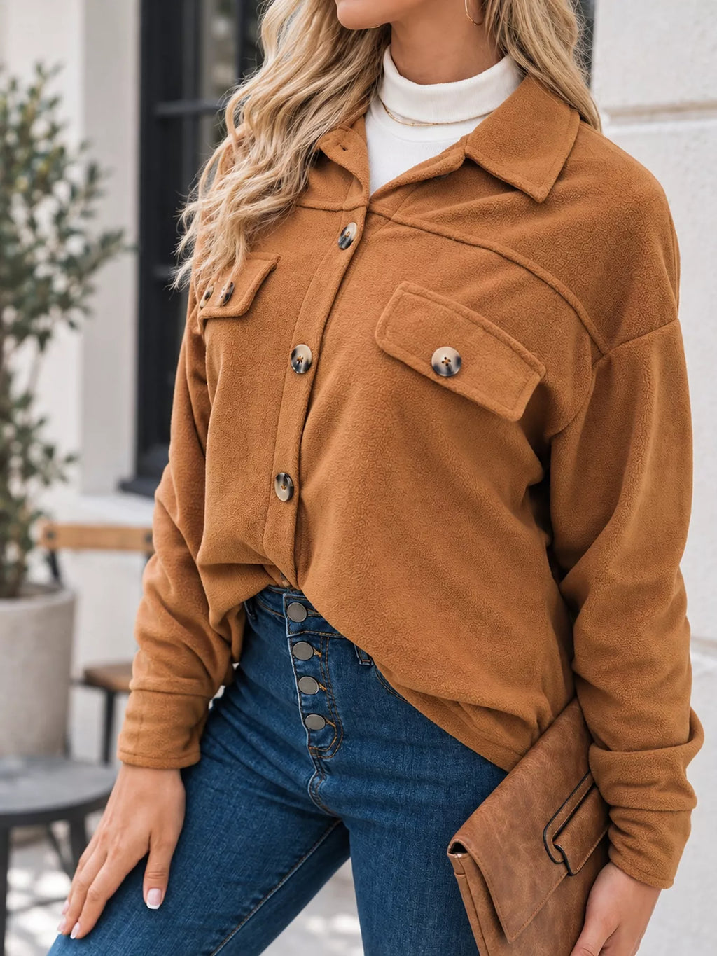 Button-Down Long Sleeve Shacket