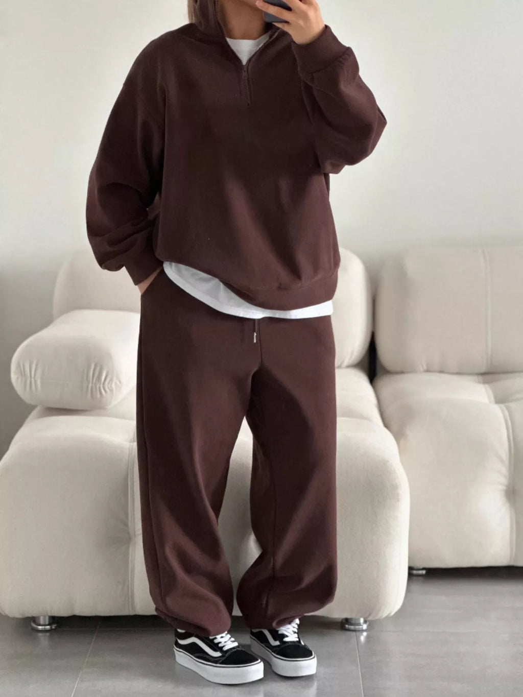 Quarter-Zip Top and Wide-Leg Sweatpants Set