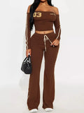 Off-Shoulder Crop Top and Flare Pant Lounge Set