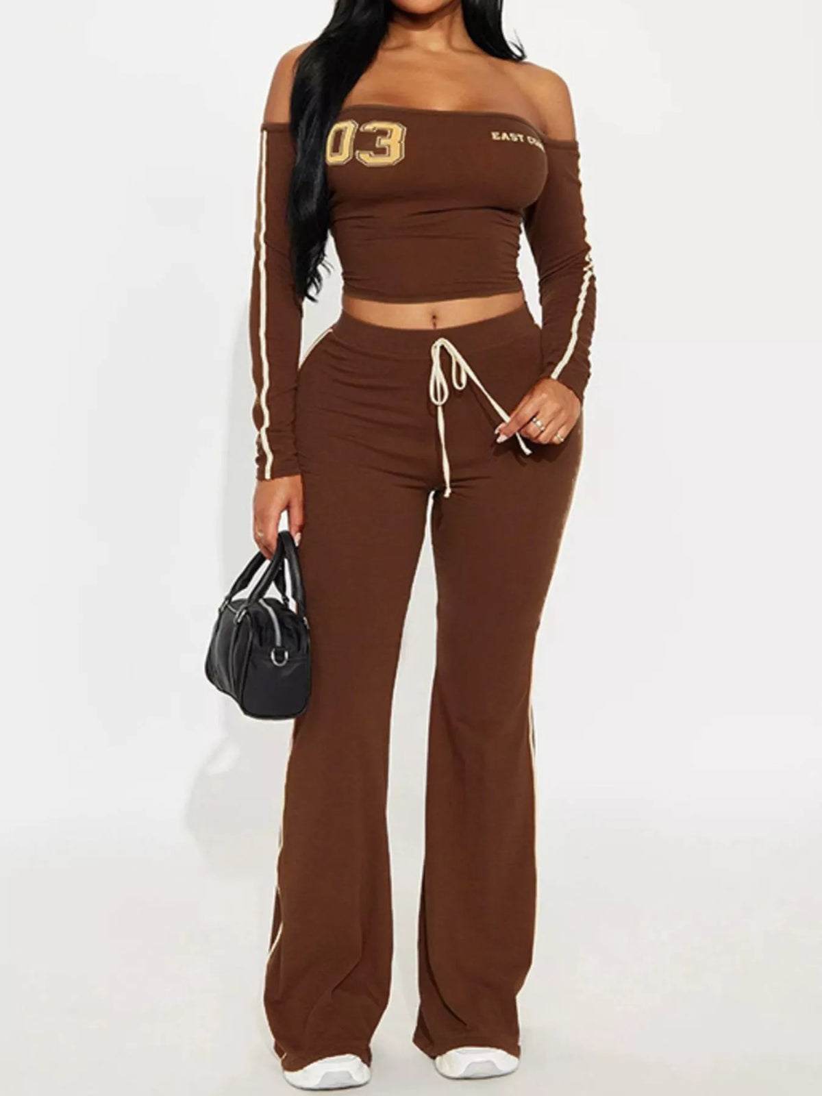 Off-Shoulder Crop Top and Flare Pant Lounge Set