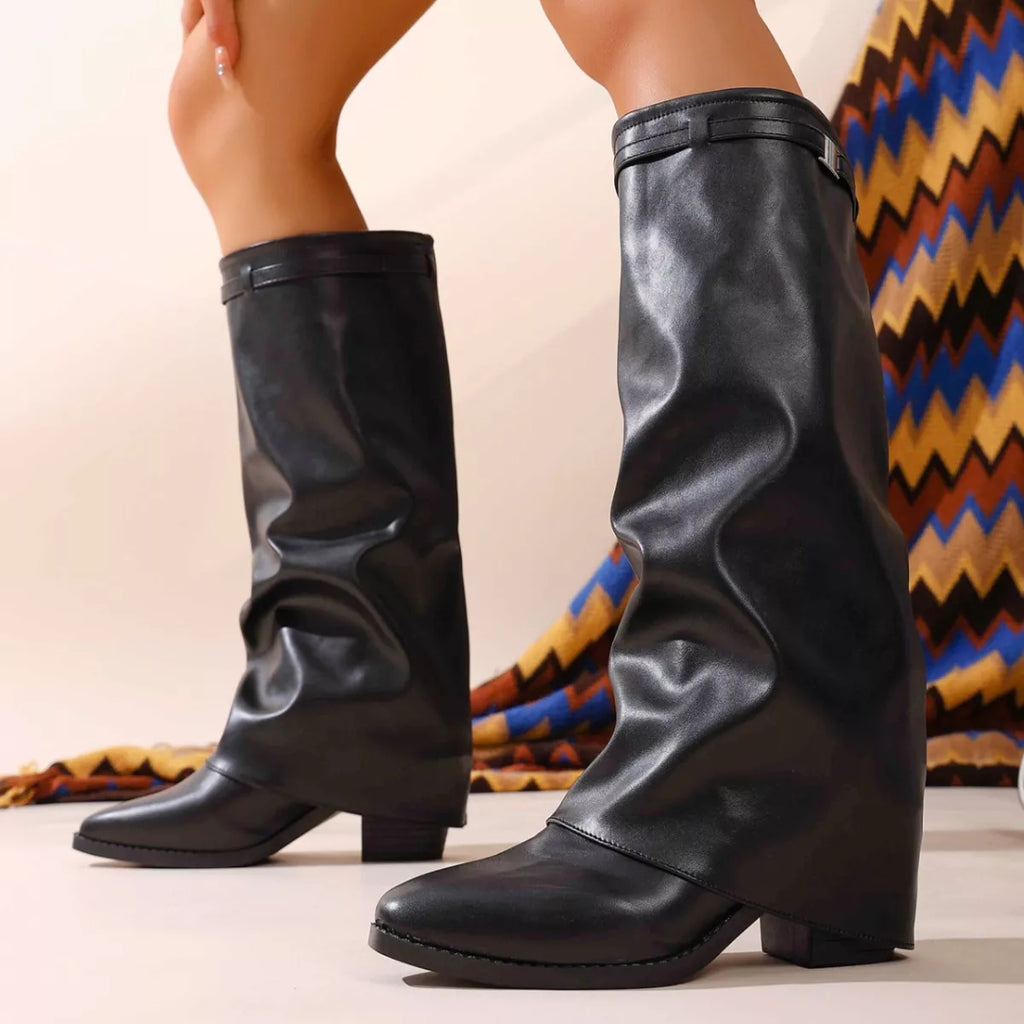 Point Toe Block Heels Boots