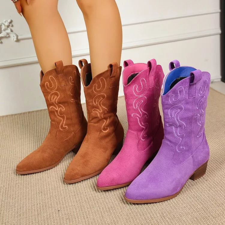 Point Toe Block Heels Boots